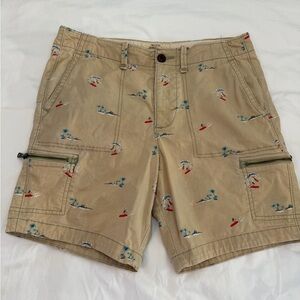 Hollister Beach Prep Fit Tan Cargo Shorts with Surf Print